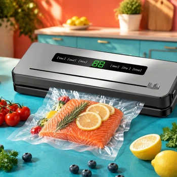 Кухонный вакууматор для продуктов 120 Вт с 5 режимами, LED дисплеем и встроенным ножом
