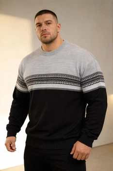 Свитер мужской батал ABDO HALLAB 4030-7 3XL светло-серый с черным