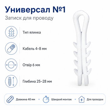 Дюбель-елка Универсал №1 для быстрого крепления под круглый кабель 4-8 мм Белый