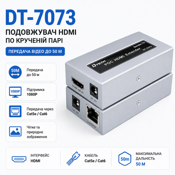 Активный удлинитель DT-7073 50 м HDMI сигнала по Cat5e/6 кабелю 1080 p