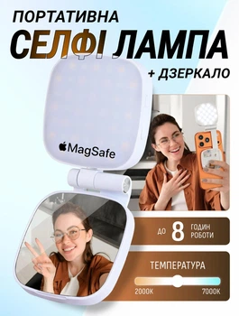 Селфі лампа для тік ток студійне світло набір блогера візажиста макіяжу відеозйомок студійний професійний на акумуляторі маленьке відеосвітло фотосвітло магнітний тримач телефону айфону з дзеркалом MagSafe і акумулятором Remzona PLM-02WT 2.5W