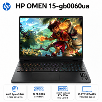 Ноутбук HP HyperX OMEN 15-gb0060ua 15.3" 2K IPS AMD Ryzen 5 16 ГБ игровой Черный (DM8G1EA)