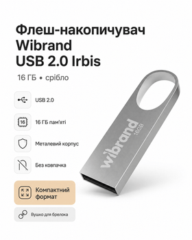 Флеш-накопичувач Wibrand USB 2.0 Irbis 16ГБ (колір срібло)
