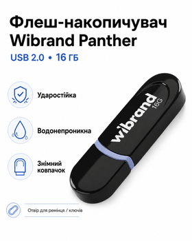 Флеш-накопичувач Wibrand USB 2.0 Panther 16ГБ (колір чорний)