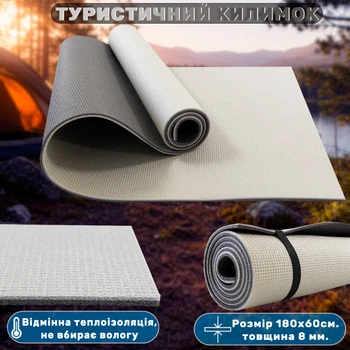 Килимок туристичний (каремат в намет та під спальний мішок), мат для туризму, кемпінгу, походу та природи OSPORT Tourist 8мм (ty-0055) Чорно-сірий