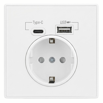 Настенная розетка с разъёмом Type-C и USB-портом зарядки WP-1 Pearl 3 разъёма (JDT-0850579)