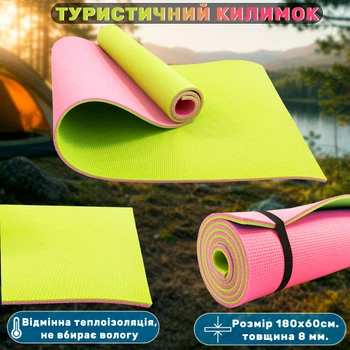 Килимок туристичний (каремат в намет та під спальний мішок), мат для туризму, кемпінгу, походу та природи OSPORT Tourist 8мм (ty-0055) Салатово-рожевий