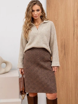 Жіноча спідниця-олівець із вовняного трикотажу з принтом Dressa 46 Коричневий (mo362dc4e5-cfa1-11f0-87c8-ac1f6bc5f30a)