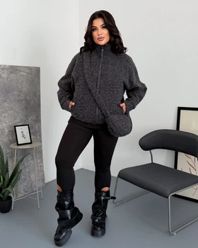 Жіночий комплект букле (бомбер на блискавці+сумка) Uaclothes 48-52 Графітовий (like39320-197571361)