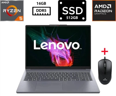 Ноутбук Lenovo IdeaPad Slim 3 16ARP10 16" IPS 1920x1200 AMD Ryzen 5 150 3.30GHz 16GB DDR5 SSD 512GB AMD Radeon Graphics Камера Новый (LIS316ARP10R16S512AN) + Подарок