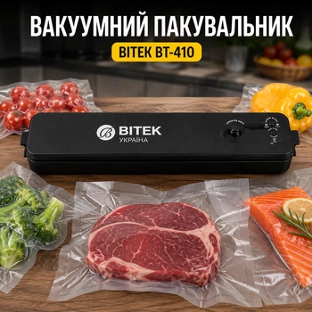Вакууматор Vitek VT-410 110 Вт Чорний Вакуумний пакувальник для продуктів + 10 пакетів