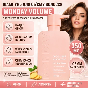 Шампунь MONDAY 350 мл без сульфатов и парабенов MONDAY ШАМПУНЬ Volume об’єм волосся 350ml