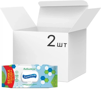 Упаковка влажных салфеток Superfresh Antibacterial с клапаном 2 пачки по 120 шт.