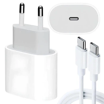 Мережевий зарядний пристрій Power Delivery 20W USB-C з кабелем Type-C to Type-C 1 м White для iPhone 15 / 16 / Pro Max, iPad, Samsung
