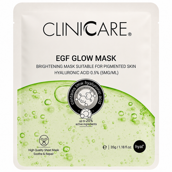 ClinicCare EGF GLOW mask with 0.5% HA — маска: осветление тона, 1 шт.