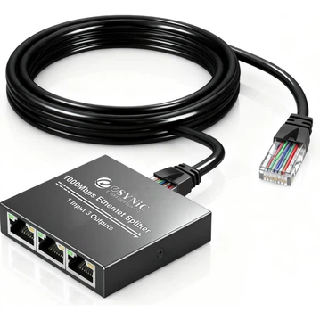Спліттер Ethernet RJ45 1×3 eSynic ESY243 Gigabit 1000 Mbps розгалужувач LAN інтернет кабелю
