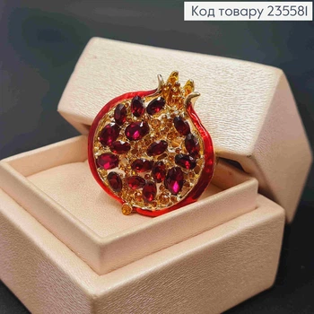Брошь "Сладкий гранат" с красными камушками, 3,5*3,3см, Золотого цвета.