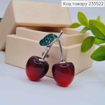 Брошь металл "Вишенки-Черешеньки" украшена камешками, 4*3см, Серебряного цвета