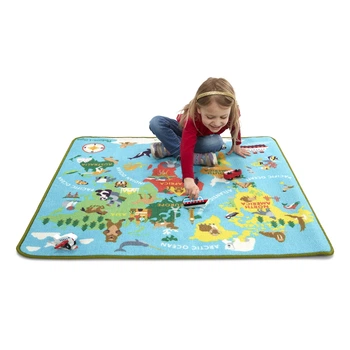 Великий ігровий килимок для дітей Melissa & Doug Мапа світу з 3 дерев'яними транспортами 100×92 см MD5194