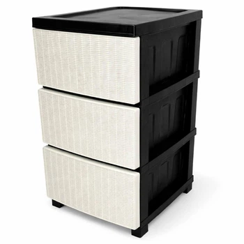 Комод R-plastic пластиковый R-Plastic Ротанг на 3 ящика бело-черный