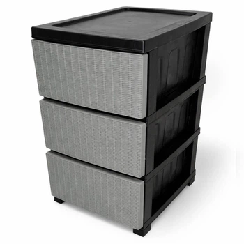 Комод R-plastic пластиковый R-Plastic Ротанг на 3 ящика серо-черный