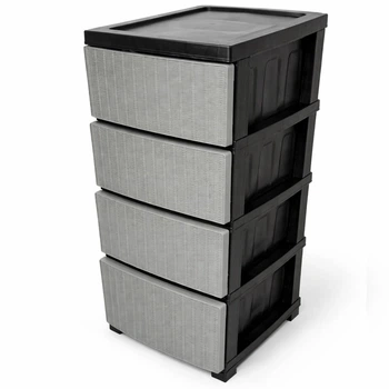 Комод R-plastic пластиковий R-Plastic Ротанг на 4 шухляди сіро-чорний