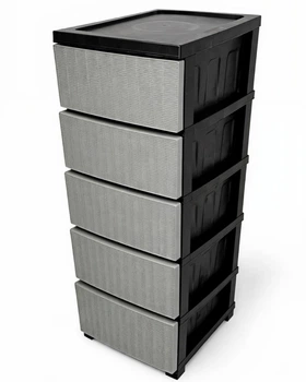 Комод R-plastic пластиковий R-Plastic Ротанг на 5 шухляд сіро-чорний