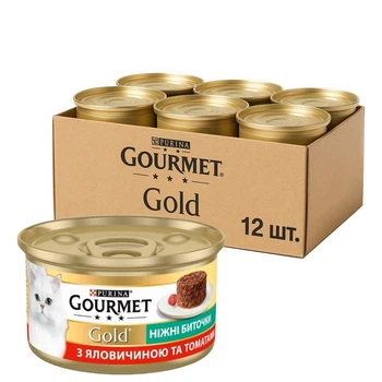 Вологий корм котів Purina Gourmet Gold Ніжні биточки з яловичиною та томатами 12х85 г