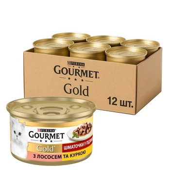 Влажный корм для кошек Purina Gourmet Gold с лососем и курицей кусочки в подливе (12х85г)