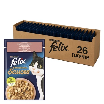Вологий корм для котів Purina Felix Sensations Sauces з лососем та креветками в соусі (26х85г)