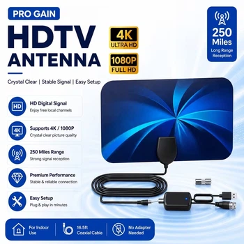 Внутрішня цифрова ТВ-антена HDTV 4K / 1080P з підсилювачем сигналу