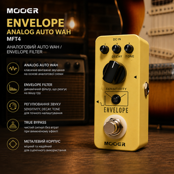 Гитарная педаль Mooer Envelope Analog Auto Wah MFT4, аналоговая Auto Wah, Envelope Filter, True Bypass, металлический корпус