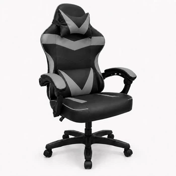 Игровое кресло с широким сиденьем DEXON RD-6017 из экокожи, Серое