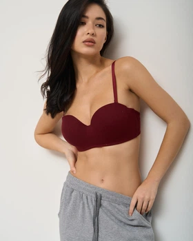 Бавовняний бюстгальтер Nicoletta бордовий у рубчик без Push-up 80B (80574)