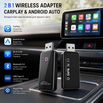 Беспроводной адаптер CarPlay и Android Auto 2 в 1 USB Type-C, Bluetooth, Wi-Fi 2.4G, Plug & Play, черный
