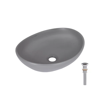 Раковина накладная Qtap Dove 415x340x140 мм, Stone grey, овальная, с донным клапаном QTDOV188SG49783
