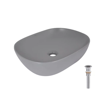 Раковина накладная Qtap Aquarius 470x380x120 мм, Stone grey, прямоугольная, с донным клапаном QTAQA188SG49780