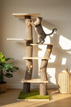 Напольный игровой комплекс-когтеточка из натуральных стволов деревьев Natural Tree Cat Tower