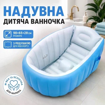 Надувная детская ванна ванночка 98×65×28 см с подушкой голубая