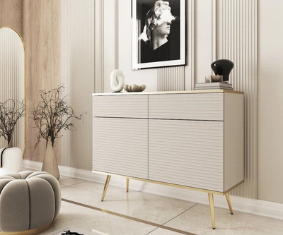 Комод Perfect Home Оро/Oro KSZ107 MDF 2-дверний з 2 ящиками та золотими ніжками Бежевий