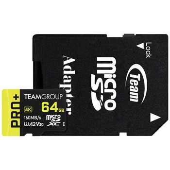 Карта памяти Team Pro+ MicroSDXC UHS-I/U3, 64 Гб. - 595982