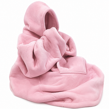 Плед-худи RIAS KK с капюшоном и карманом-кенгуру универсальный Pink (3_08636)