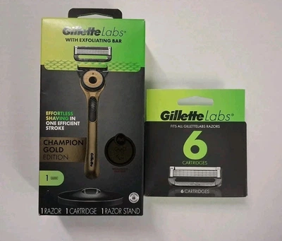 Бритва Gillette Labs Champion Gold Edition с отшелушивающей полоской лимитированная серия (1 бритва + 1 магнитная подставка + 7 картриджей)