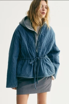 Женская утепленная куртка H&M из стеганного денима Oversize denim blue\блакитний S, арт.1322243002