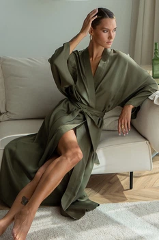 Forli Халат шелковый с хлопком Khaki ONE SL0035-15-04_ONE