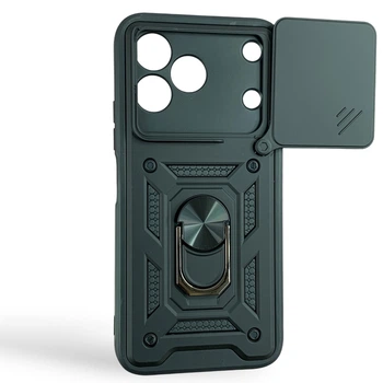 Чехол со шторкой камеры для Tecno Spark 50 4G (KN4n) черный (кольцо-держатель, противоударный)