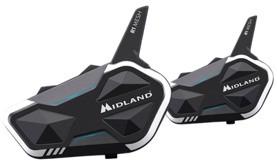 Zestaw interkomów motocyklowych Midland R1 Mesh z Mesh Bluetooth i zasięgiem 2000 m Czarno-biały 2 szt (R1 MESH TWIN)
