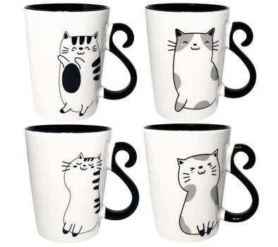 Набор чашек S&T Black Cat Микс Бело-черный с рисунком фарфоровый 330 мл 12 штук (163-135-4160-60)