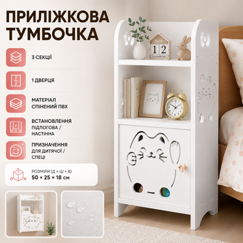 Прикроватная тумбочка 50×25×18 см на 3 секции, детский органайзер для хранения вещей, напольная и настенная