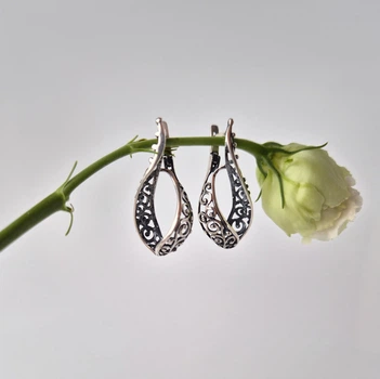 Серебряные серьги без камней Ажур серебро 925 пробы Черненное 2481 7.30г